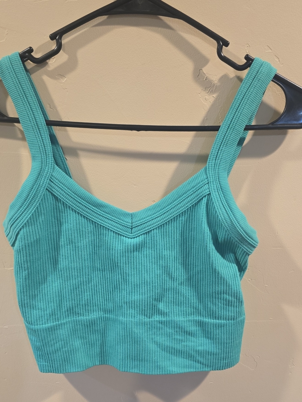 NWT Freshwear Green/Teal Ribbed V-Neck Crop Top